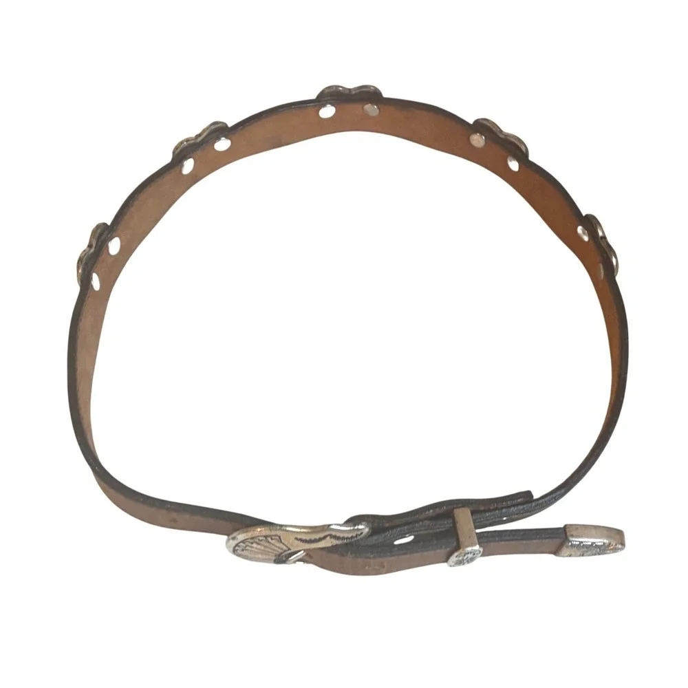 Vintage Western Tan Leather Scalloped Heart Concho DO NOT BUY Vintage Western Tan Leather Scalloped Heart Concho Belt  main image 2